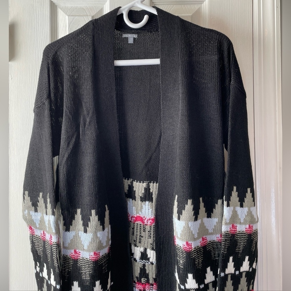 New Charlotte Russe M Black Open Cardigan Geometric Midi Sweater Librariancore‎ - Picture 2 of 15
